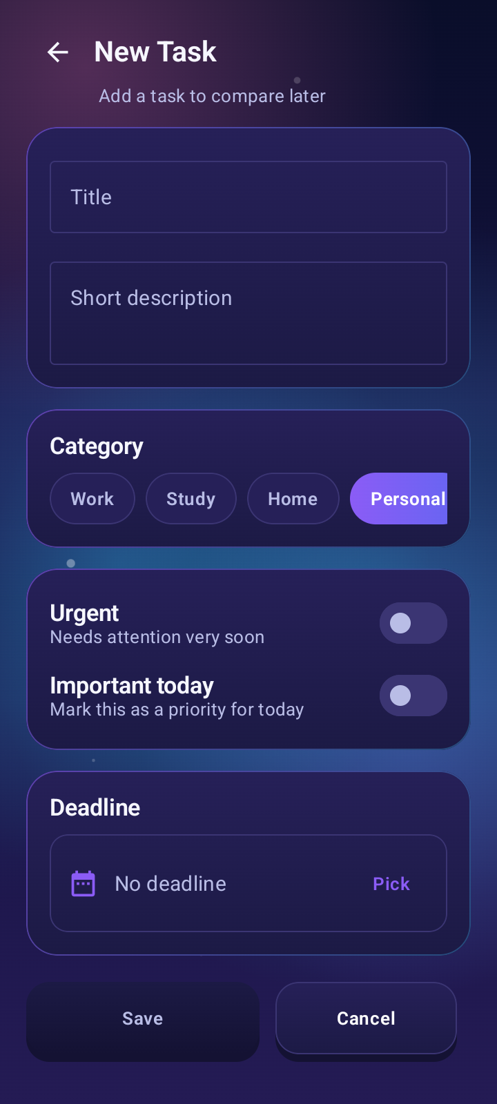 CompareIt Now New Task screen